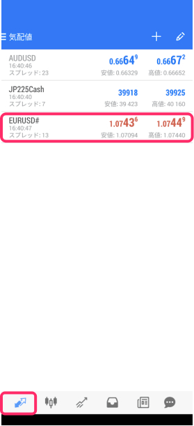 トレードする銘柄、通貨ペアを気配値一覧から選択