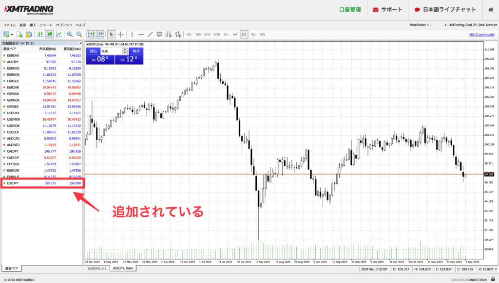 チャート画面:気配値表示