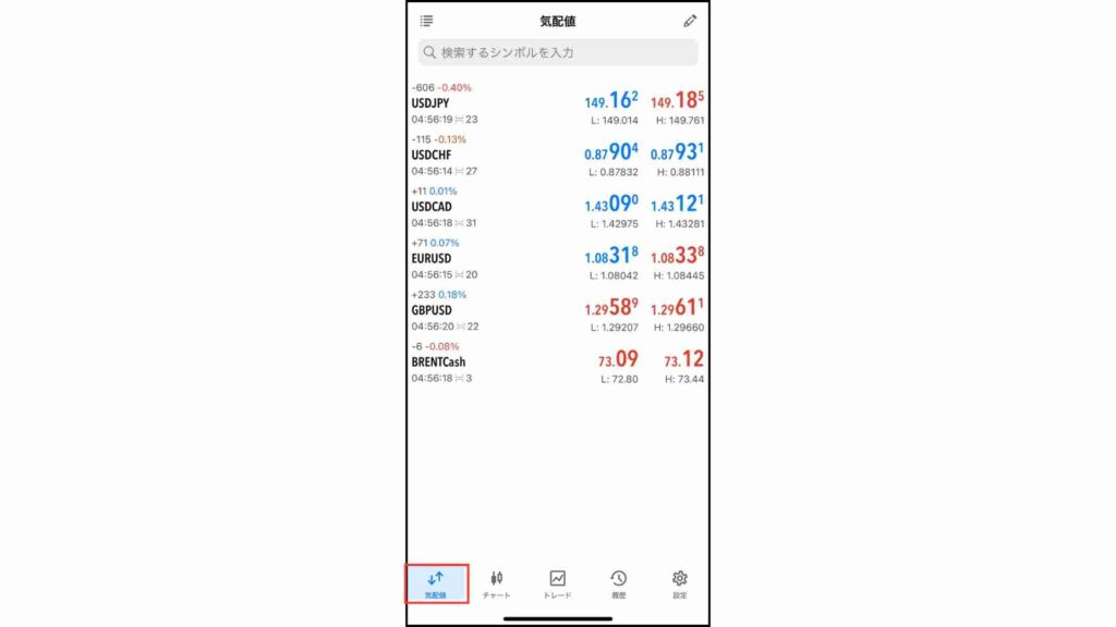 MT5の通貨ペア確認画面