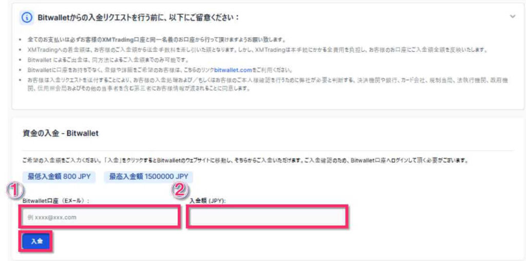 入金額とEメール入力