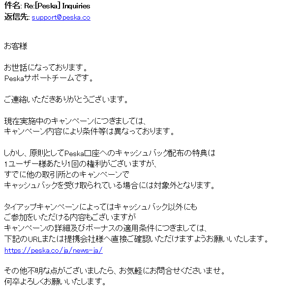 Peska_日本語サポートサービス画面