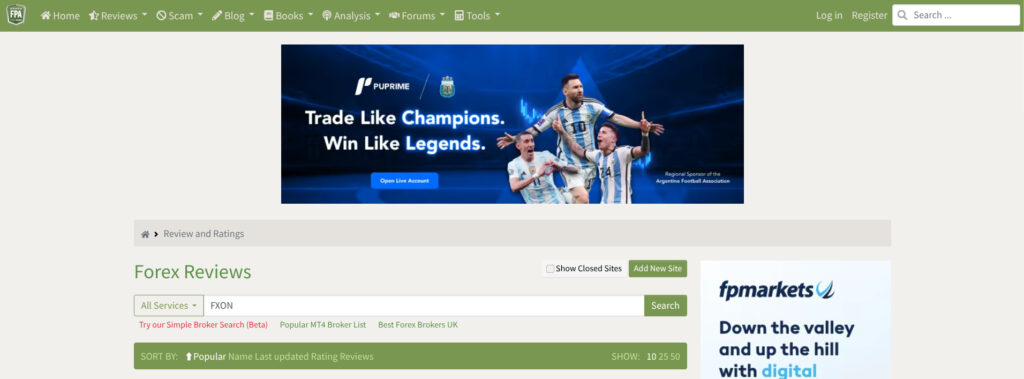 FPAでのFXONの検索結果