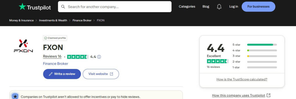 TrustpilotのFXONの評価